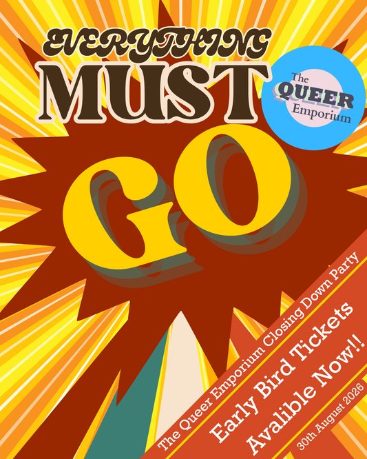 Poster for TQE Closing Party on the 30th August 2026. The theme is 'Everything Must Go'.