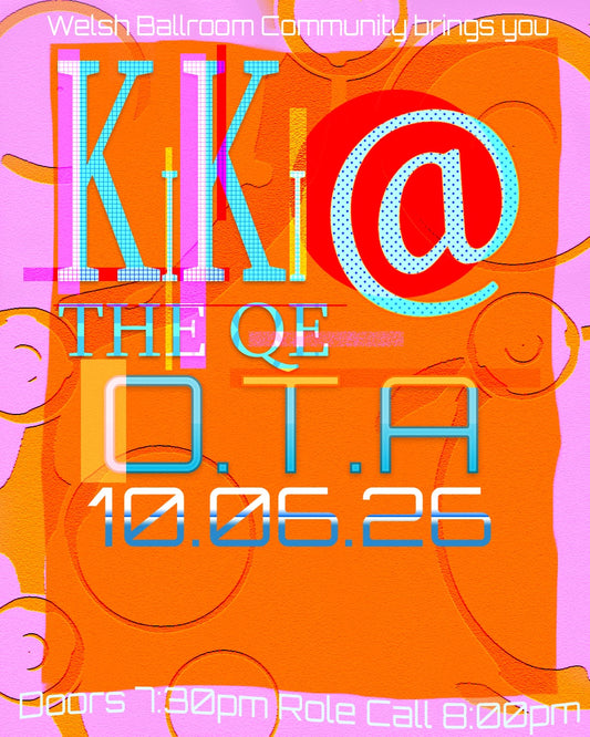 Orange and pink poster for Kiki at the QE, an open-to-all Ballroom event on the 10th June 2026.