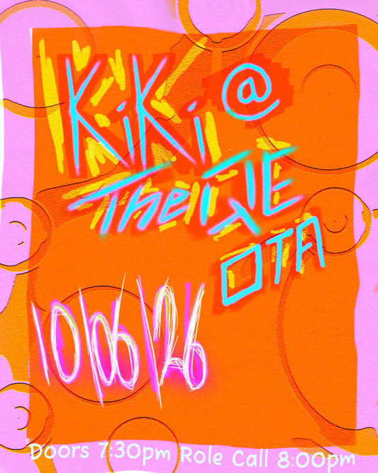 Orange and pink poster for Kiki at the QE, an open-to-all Ballroom event on the 10th June 2026.