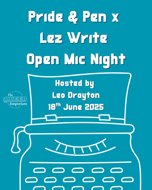 Blue background featuring an outline of a typewriter in white. It includes the title of the event, name of the host (Leo Drayton) and date (18th June 2025).